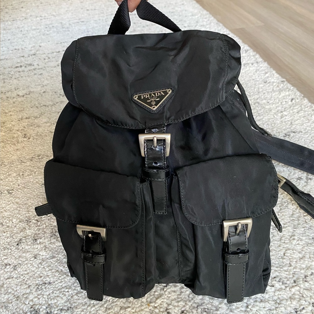 Vintage Prada Nero Tessuto Drawstring Backpack